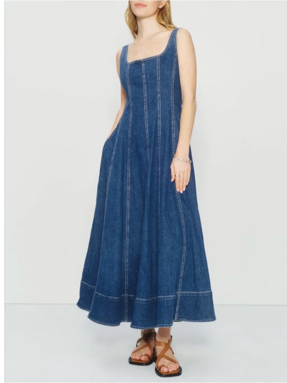 Madewell Denim Seamed Flare Midi Dress